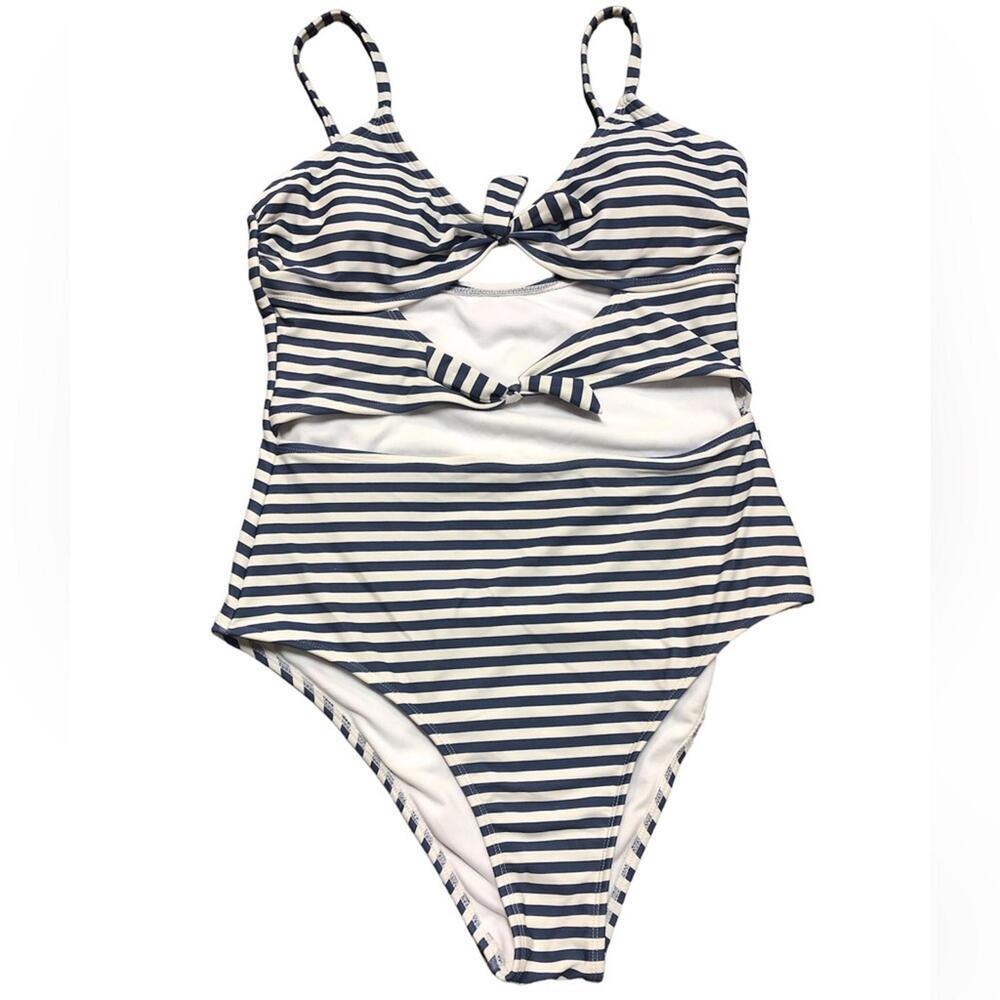 Sugar Coast Women’s Swimsuit One Piece Striped Ties Adjustable Straps High Cut